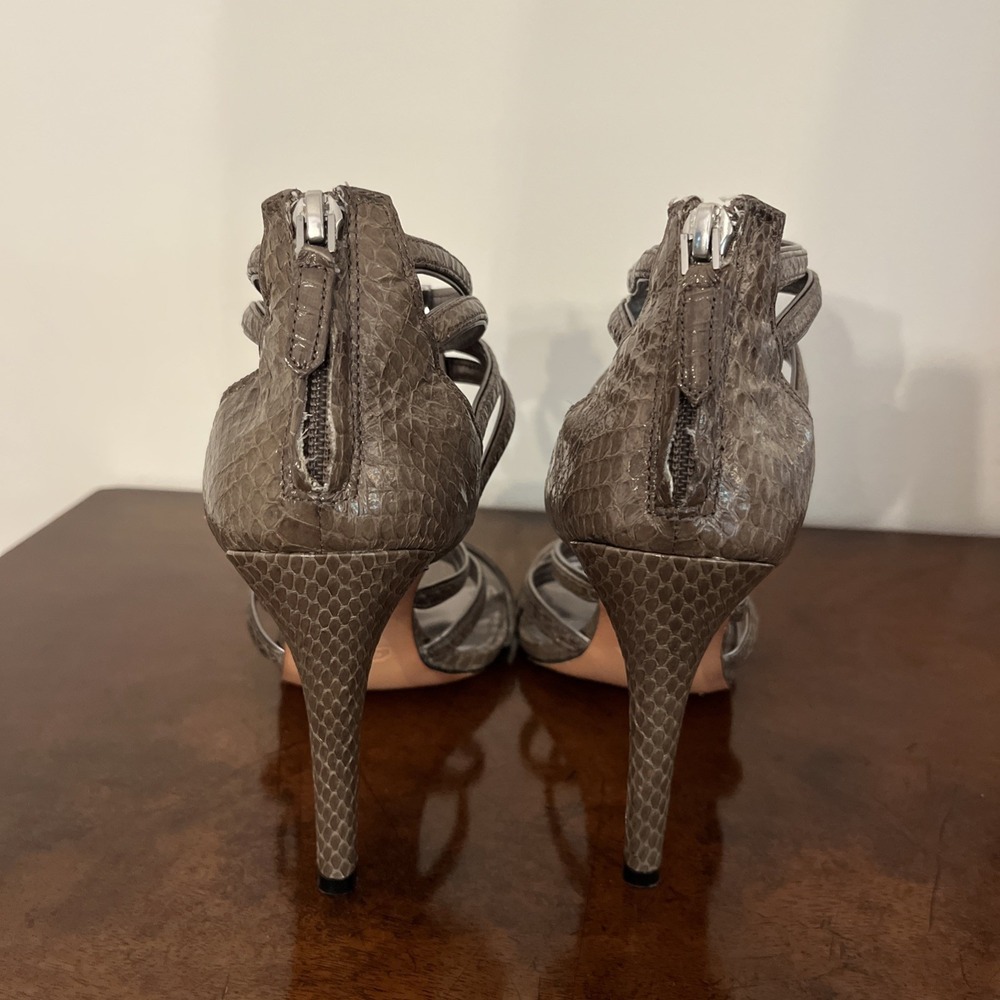 Coach Lanice High Heels 9 Snakeskin Embossed Strappy Sandals Zip Back Taupe Gray - Picture 4 of 8